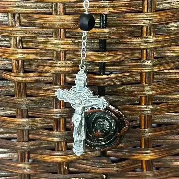 Vintage Carved wood bead st joseph rosary - Picture 4 of 7